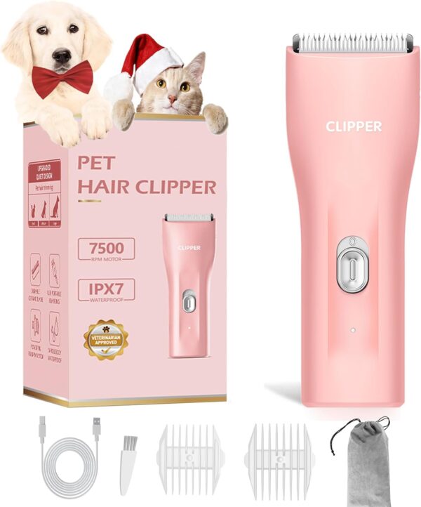 Professional Dog Clippers for Thick Hair, Cordless Cat Clippers for Matted Fur, Rechargeable Pet Dog Grooming Clippers Trimmer for Puppy,Cats,Rabbit,Pink