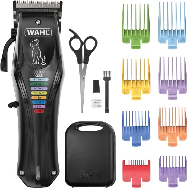 WAHL Colour Pro Rechargeable Pet Clipper, Clippers with Coded Combs, Full Coat Grooming for Dogs, Low Noise, Corded/Cordless Dog Clippers, Black