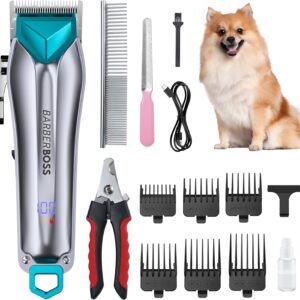 BarberBoss Dog Clippers Cordless, Dog Clippers Professional for Thick Hair, Dog Grooming Kit, Cat Clippers for Matted Fur, Pet Grooming Kit, Pet Clippers, Dog Trimmer for Grooming, Low Noise QR-9088