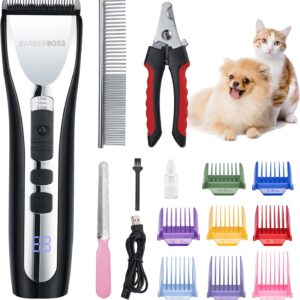 BarberBoss Dog Clippers Professional for Thick Hair, Dog Grooming Kit, Dog Clippers Cordless, Cat Clippers for Matted Fur, Pet Grooming Kit, Pet Clippers, Dog Trimmer for Grooming, Low Noise QR-9086