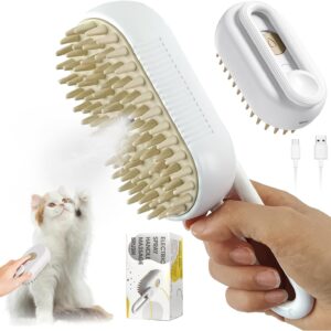 Steamy Cat Brush, 3 in1 Cat Steamy Brush Cat Steam Brush Rechargeable Steam Brush Self Cleaning Steam Cat Brush for Massage Multifunctional Cat Grooming Brush Cat And Dog Pet Hair Removal Comb (A)