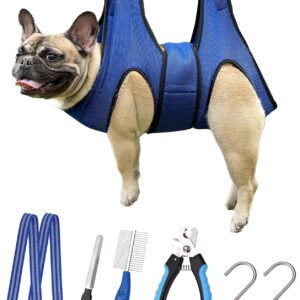 Kkiimatt Dog Grooming Hammock,Pet Grooming Hammock Harness for Medium Dogs, Dog Nail Trimming Hammock with Nail Clippers/File, Dog Grooming Sling with Wide Strap Sewed on Pet Restraint Bag