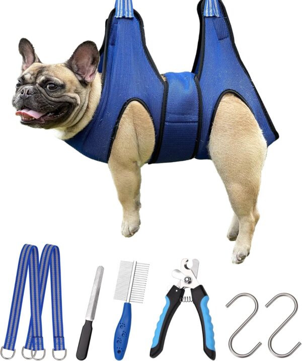 Kkiimatt Dog Grooming Hammock,Pet Grooming Hammock Harness for Medium Dogs, Dog Nail Trimming Hammock with Nail Clippers/File, Dog Grooming Sling with Wide Strap Sewed on Pet Restraint Bag