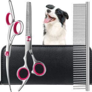 Kaket Dog Grooming Scissors, Pet Grooming Shears, Thinning Shears, Curved Scissors, Stainless Steel Pet Grooming