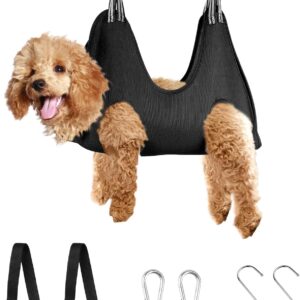 MACUNIN Dog Grooming Hammock Grooming Kit, Pet Nail Trimming Harness for Dog and Cat, Nail Cutting Helper for Small and Large Pet Bathing Shower Supplies (Medium, Black)