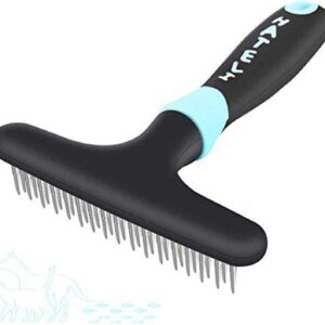 Makerfire Dog Dematting Brush Comb Undercoat Rake for Cats Dogs short or long hair Pet Grooming Tool Double Row of Stainless Steel Pins-Blue