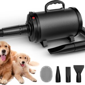 Blanlody Dog Hair Dryer Blaster 3200W/4.5HP Pet Grooming Hair Dryer Low Noise Temperature Heater with 5 Different Nozzles and Pet Grooming Brush