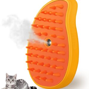 Cat Steam Brush, 3 In 1 Cat Steamy Brush, Silicone Massage Grooming Brush, Pet Hair Cleaning Brush Comb for Cats Dogs by ZITSMS(Yellow)