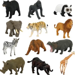 Fun Gift Toddler Zoo Animals Games Toys for Kids, 12 Piece Plastic Animal Figures, Realistic Toy Set for Kids Include Lion, Panda, Tiger, Perfect for Education, Gifts for Kids 3+ Years Boys Girl