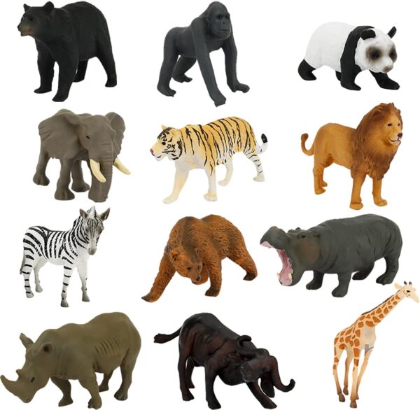 Fun Gift Toddler Zoo Animals Games Toys for Kids, 12 Piece Plastic Animal Figures, Realistic Toy Set for Kids Include Lion, Panda, Tiger, Perfect for Education, Gifts for Kids 3+ Years Boys Girl