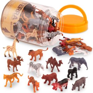 Terra by Battat - 60 Wild Animals - Assorted Miniature, lion, tiger, zebra, hippo, elephant, moose, camel and more, figurines for kids 3 Years + (60 Pc)