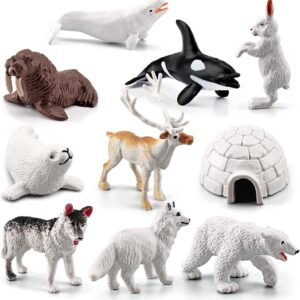 10pcs Polar Animals Figurines,Polar Arctic Animal Toy Figurines Set Arctic Animals Figurines Realistic Polar Animal Models Arctic Circle Ocean Sea Animal Figurines Playset for Kids Educational Toys