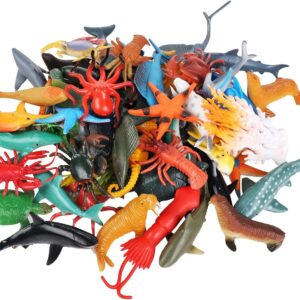 Nabance Sea Animals Figures Toys, 52PCS Plastic Sea Creatures Toys for Bath, Mini Sea Life Animal Toys, Realistic Sea Life Figures, Educational Toys for Kids Gift