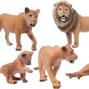 FLORMOON Lion Toy 6pcs Realistic Wild Animal Figures - Plastic Animal Learning Educational Bath Toys - Birthday Cupcake Topper Party Favors Gift For Kids Toddlers