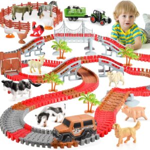 EUTOYZ Toys for 1 2 3 4 Year Old Boys Gifts,Farm Animals for 1 2 year old Gift for 1-4 Year Old Boys Toys Animals Farm Toy Cars Boys Toys Age 2 3 4 5 6 Farm Toys Race Track