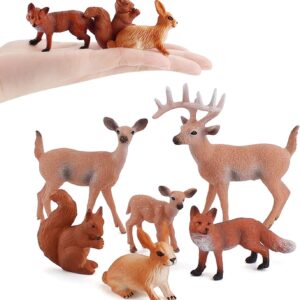 JOKFEICE Woodland Animals Figures, 6pcs Plastic Realistic Forest Animal, Deer Figures Ornaments for Early Educational Birthday Cake Topper for Kids