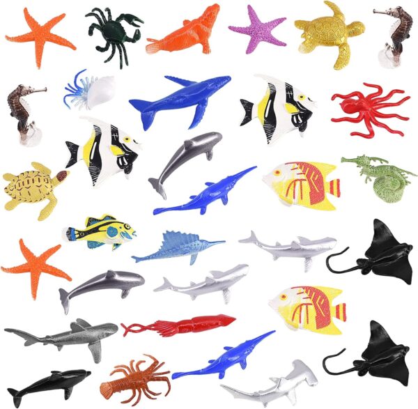 32 Pcs Mini Sea Animal Figures, Realistic Plastic Sea Creatures Toys Sea Life Figures Under The Sea Animals Toys Ocean Animals Figures Wild Animal Bath Toys Kids Animal Toys Learning for Children