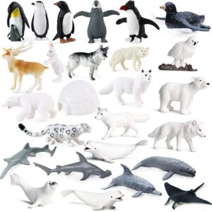 SIENON 26Pcs Arctic Antarctic Ocean Sea Animal Figures, Mini Plastic Polar Animal Figurines, Penguin Polar Bear Seal Snowy Owl Under the Sea Life Figures Birthday Cake Topper Gift Easter Egg Filler