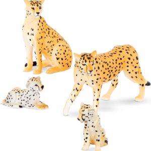 Terra by Battat AN2820Z Family-Miniature Cheetah Toy Animals for Kids 3-Years-Old & Up (4Pc),Yellow