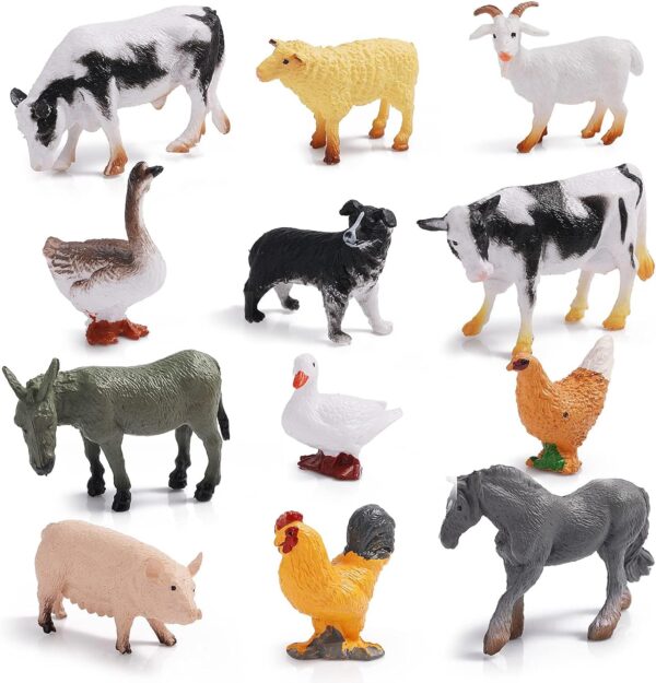 12 Pieces Farm Animal Toys, Mini Farm Animal Figurines Realistic Jungle Farm Animal Figurines Safari Animals Figures Little People Farm for Easter Egg Fillers Birthday Animal Themed Party Supplies