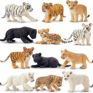 toymany 12PCS Safari Animal Figurines, High Emulational Detailed Baby Plastic Zoo Animals, Lions Tigers Cheetahs Figure Toy Set, Easter Eggs Cake Toppers Christmas Birthday Gift for Kids Toddlers