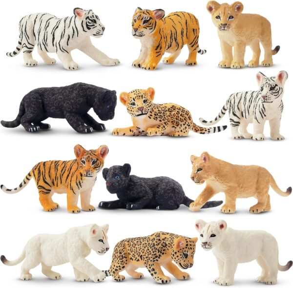 toymany 12PCS Safari Animal Figurines, High Emulational Detailed Baby Plastic Zoo Animals, Lions Tigers Cheetahs Figure Toy Set, Easter Eggs Cake Toppers Christmas Birthday Gift for Kids Toddlers