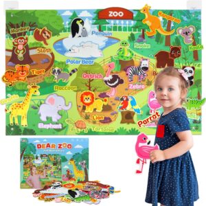 Taika Zoo Animals Felt Story Board Set, 43x28 inch Zoo Animals Flannel Board, 41Pcs Felt Jungle Animals Toys, Preschool Learning Interactive Storytelling Teaching Play Activity Kits for Toddlers