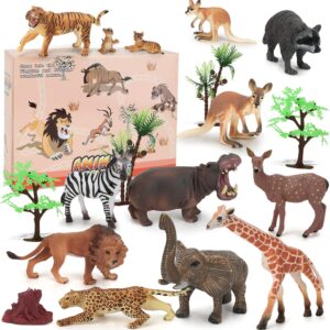 kramow Animals Toy for Kids,Animals Figures Set 18 PCS,Realistic Zoo Toys for 3 Year Olds Boys Girls,Jungle Animal Early Educational Toys Gifts for Kids age 3 +