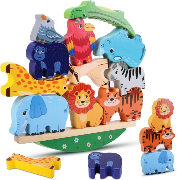 Fzyisw Montessori Toys for 1 2 3 4 5 6 Year Old Girl Boy, Wooden Animals Stacking Toys, Early Development & Activity Toys for 1 2 3 Year Old, Wooden Toys for 1-6 Year Old Gift