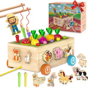 Achiyway Wooden Toys for 3 4 5 Years Old Boys Girls, Toddler Toys Montessori Educational Sensory Toys, Kids Motor Skills Fishing Games and Sorting Puzzle for Kids Gifts (animals toy)