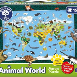 Orchard Toys Animal World Jigsaw Puzzle, 150-piece jigsaw, Includes 20-page fact book, Includes giant poster, Educational puzzle for Kids ages 5-10