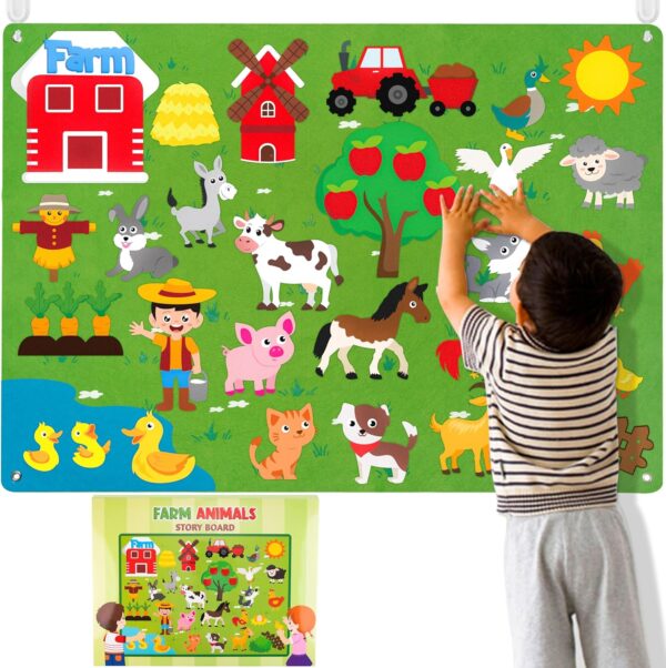 WATINC Felt Farm Story Board Set 3.5Ft 38Pcs Preschool Domestic Animals Storytelling Flannel Board Livestock Early Learning Play Kit Educational Hanging Teaching Toys Birthday Gift for Toddlers