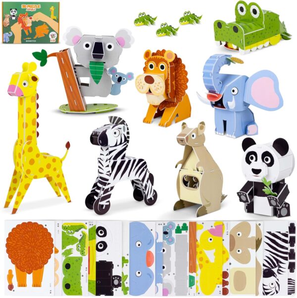 3D Puzzles for Kids Jungle Pack 8 - BONNYCO | 3D Puzzle Animals, Educational Kids Toys, Boys and Girls Birthday Presents, Gifts for Boys Toys | 3-D Puzzles for Kids Activity, Gifts for Kids, Christmas