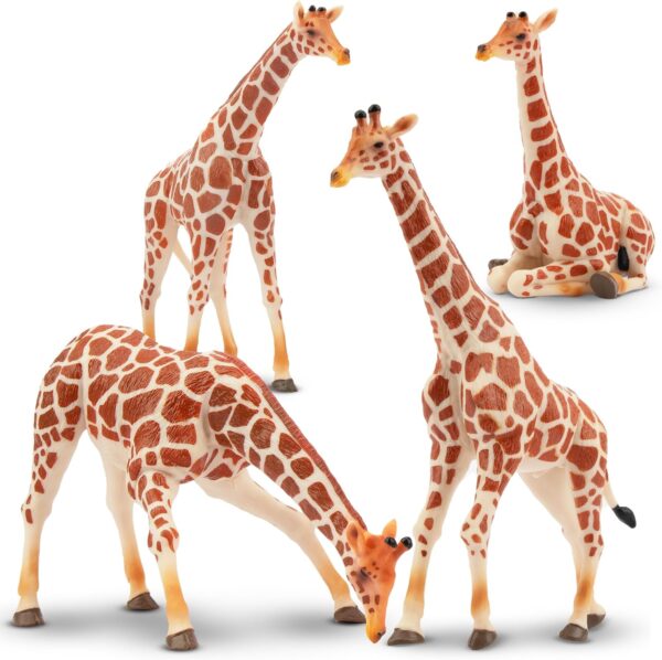 toymany 4PCS Realistic Giraffe Figurines with Giraffe Cub, Plastic Jungle Animals Figures Family Playset Includes Baby, Educational Toy Cake Toppers Christmas Birthday Gift for Kids