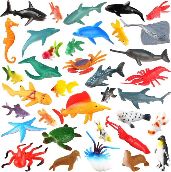 [36 Pack] Ocean Sea Animals Bath Toys for Party Favor Supplies - 2-4 inch Rubber Ocean Creatures Figures with Marine Octopus Shark Fish Sea Life for Child Education, Party Bag Filler, Birthday Gift