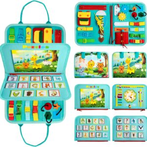 Achiyway Busy Board Montessori Toys for Toddlers, Educational Toys for Boys,Activity Sensory Board Travel Toys with Animals Puzzle, Clocks, Zippers and Buckles, Gift Toys for 1 2 3 4 Years Old