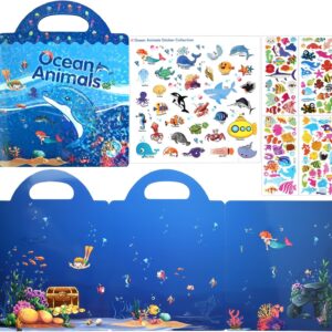 ASTARON Reusable 3D Puffy Sticker Book for Kids, 88 Pcs Cute Waterproof Ocean Animals Stickers, Puffy Sticker Game Travel Stickers and Educational Sensory Learning Toy（3-6 Age）