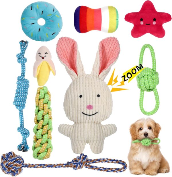 FUYOAL Puppy Chew Toys, 9 Pieces Natural Cotton Dog Rope Toys Puppy Teething Toys Interactive Puppy Toys Dog Toys for Small and Medium Dog