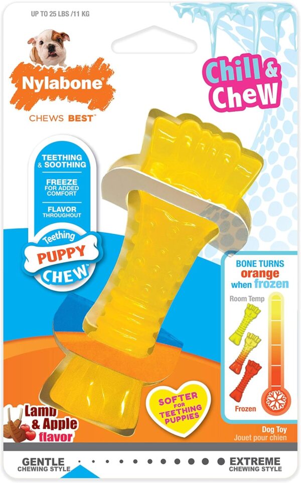 Nylabone Puppy Dog Teething Colour Change Freezer Bone Dog Chew Toy, Lamb & Apple Flavour, Small, for Puppies Up to 11 kg