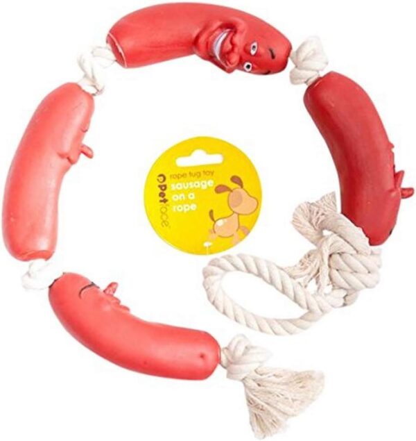 Petface Sausage On A Rope Dog Toy, Red