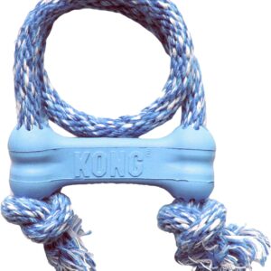 KONG - Puppy Goodie Bone with Rope - Teething Rubber, Teeth Cleaning Dog Toy - (Assorted Colours) For Extra Small Puppies