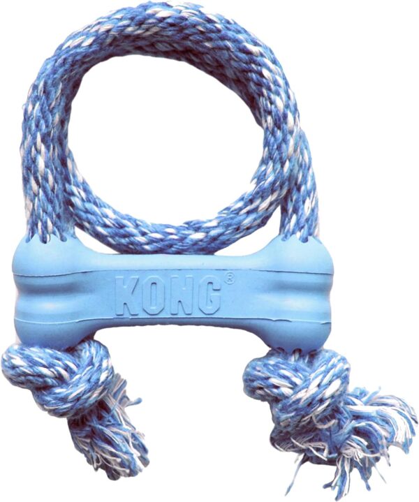 KONG - Puppy Goodie Bone with Rope - Teething Rubber, Teeth Cleaning Dog Toy - (Assorted Colours) For Extra Small Puppies