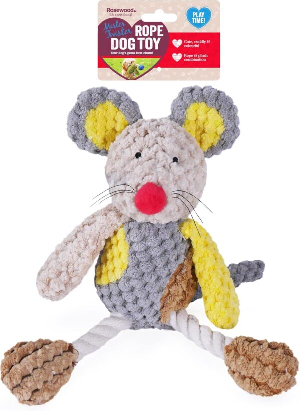 Rosewood Molly Mouse Dog Toy, grey, yellow, All Breed Sizes