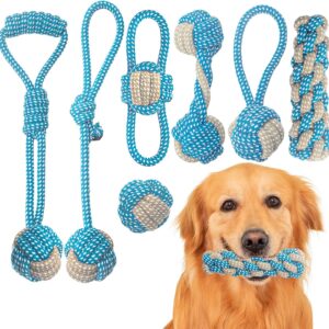 Weocar 7 Pack Puppy Rope Toys, Dog Rope Toys for Small Dogs, Dog Tug Rope, Puppy Teething Rope for Teeth Cleaning and Chewing, Keep the Dog from Being Bored, Variety of Dog Cotton Rope Toys, Blue