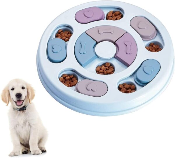 Dog Puzzle Slow Feeder Toy,Puppy Treat Dispenser Slow Feeder Bowl Dog Toy,Dog Brain Games Feeder with Non-Slip, Improve IQ Puzzle Bowl for Puppy (Blue)