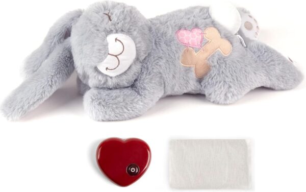 PetPrime Dog Heart Beat Puppy Plush Rabbit Toy - with Warmer Bag Pet Soft Anxiety Puppy Relief Toy for Puppy Dogs Heartbeat Stuffed Animal Puppy Sleeping Buddy Anxiety Dog Toy (Gray Rabbit)