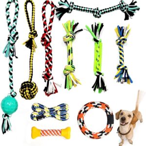 Aitmexcn 10 Pcs Dog Toys Indestructible for Small Medium Dogs, Interactive Puppy Teething Toys with Natural Cotton, Tough Dog Chew Rope Toy for Play and Training