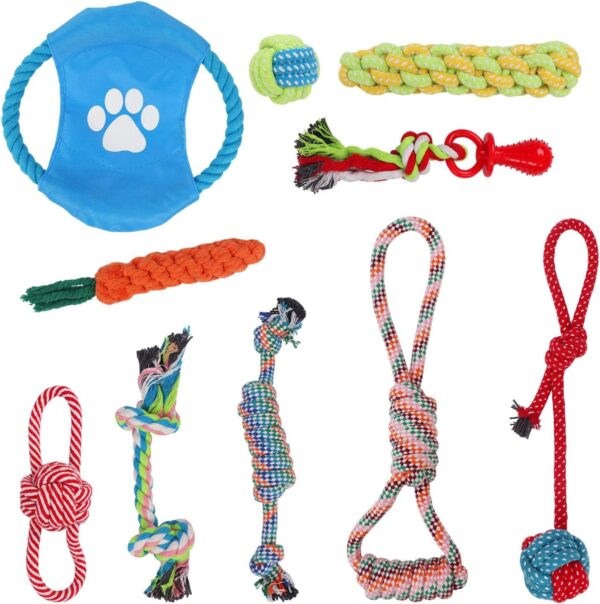 DOKI Puppy Dog Chew Toys 10pcs, Strong Dog Rope for Teeth Cleaning or Training, 100% Natural Cotton Toys Set for Small and Medium Dogs