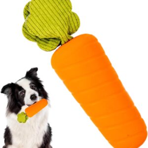 CIIVURR Dog Chew Squeaky Toys for Aggressive Chewers, Indestructible Durable Interactive Dog Toys for Teething and Boredom, Natural Rubber Stick Puppy Puzzle Toy for Small Medium Breed (Carrot)