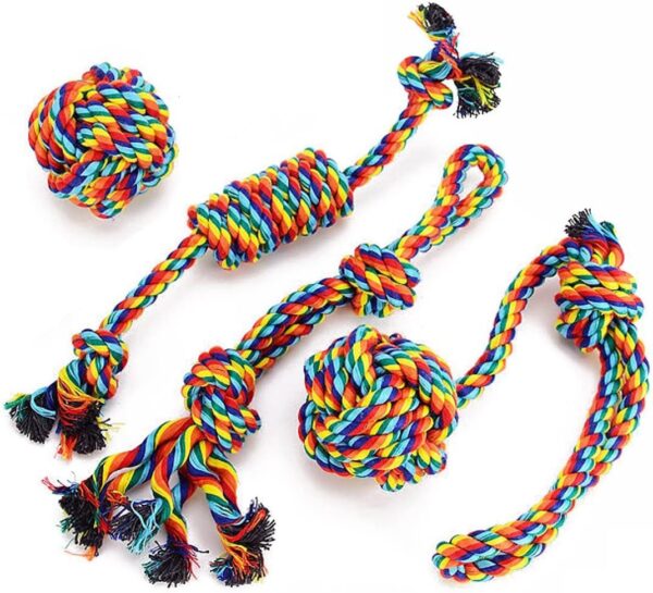 VIEWLON Dog Rope Toys, Dog Toy Set, Rope Ball, Cotton Knot, Chew Toy, Dog Interactive Toy, Beneficial to Dog's Mental Health, Teeth Cleaning,Best Gift for Small/Medium Dogs (4 Pcs)